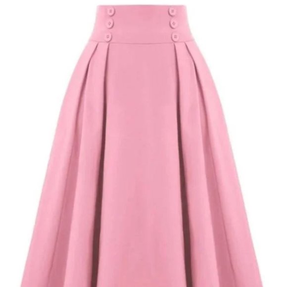 Pink Belle Poque midi skirt with pockets - Picture 1 of 6